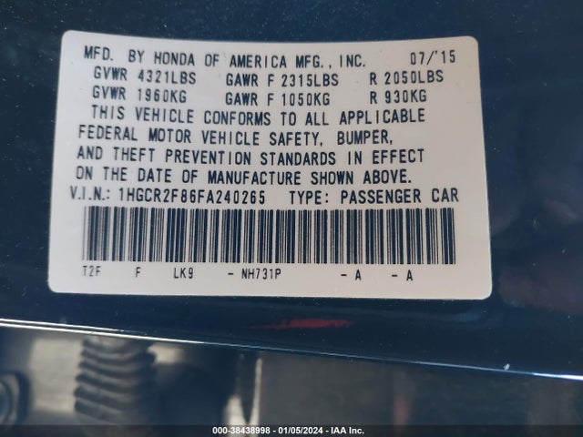 Honda Accord Ex-l 2015 1HGCR2F86FA240265 Image 9