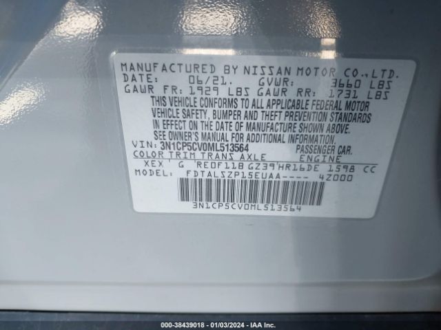 3N1CP5CV0ML513564 Nissan Kicks Sv Xtronic Cvt