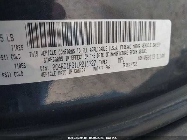 Продаж на аукціоні авто 2020 Chrysler Pacifica Touring, vin: 2C4RC1FG1LR211727, номер лоту: 38439140