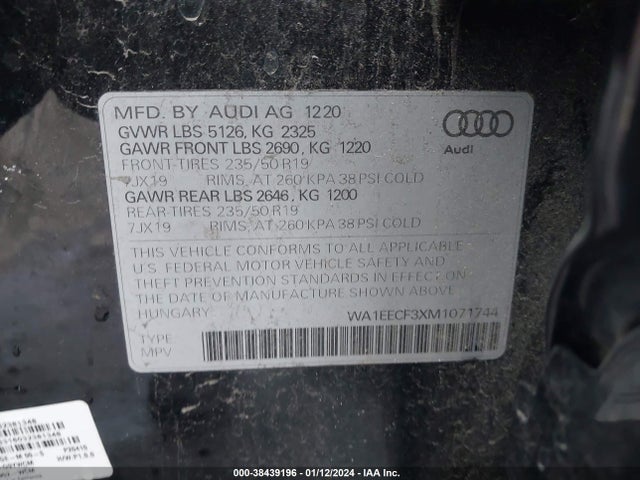 WA1EECF3XM1071744 Audi Q3 Premium Plus 45 Tfsi S Line Quattro Tiptronic