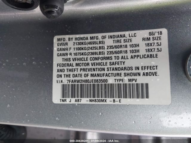 7FARW2H80JE083500 Honda Cr-v Ex-l/ex-l Navi