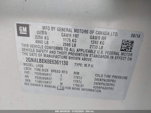 Chevrolet EQUINOX 1LT 2014 2GNALBEK8E6361130 Image 9