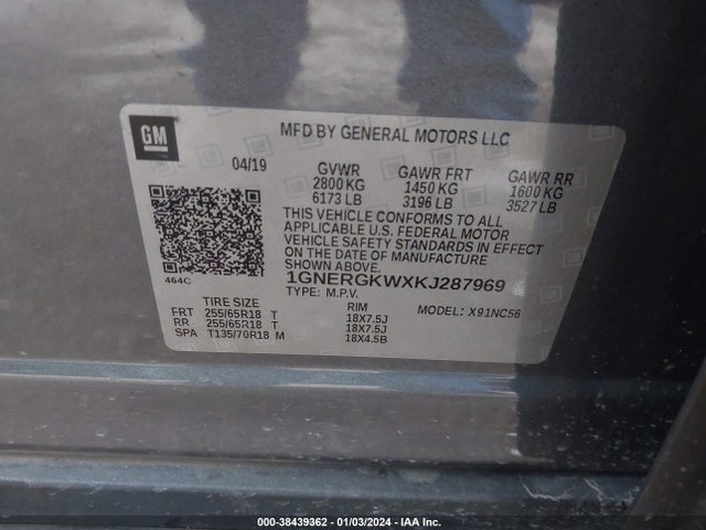 Chevrolet Traverse 1lt 2019 1GNERGKWXKJ287969 Image 9