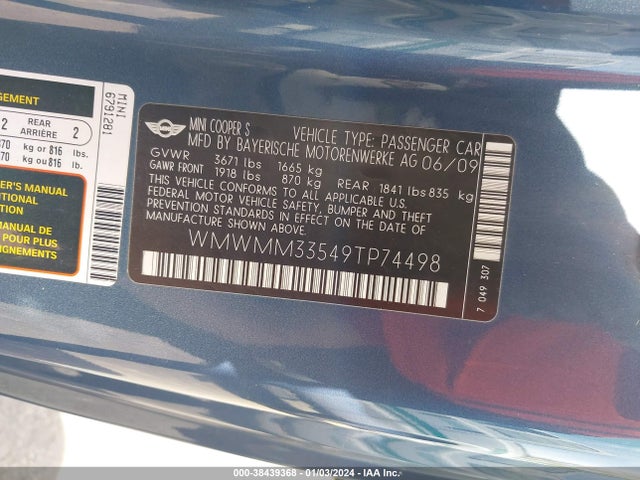 2009 MINI COOPER S CLUBMAN WMWMM33549TP74498 Photo 8
