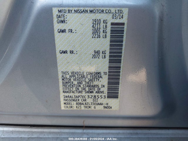 Nissan Altima 2.5 S 2014 1N4AL3AP7EC328553 Image 9