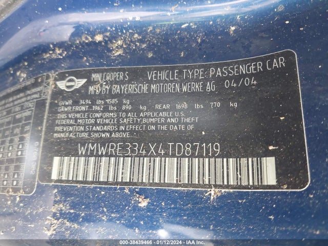 2004 MINI COOPER S WMWRE334X4TD87119 Photo 8