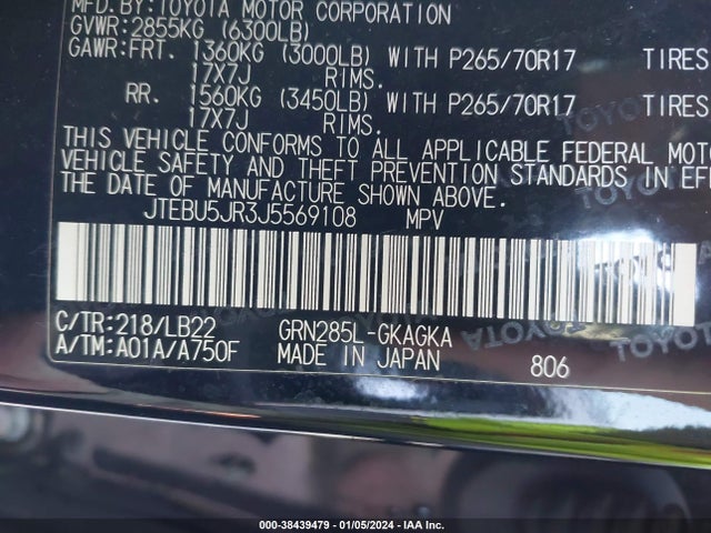 Toyota 4runner Sr5 Premium 2018 JTEBU5JR3J5569108 Image 9