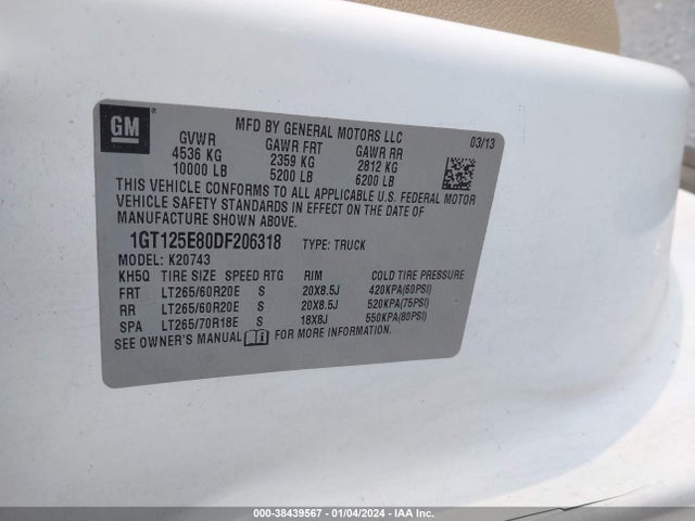 2013 GMC SIERRA 2500HD DENALI VIN: 1GT125E80DF206318