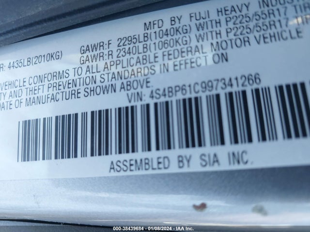 2009 SUBARU OUTBACK 2.5I VIN: 4S4BP61C997341266