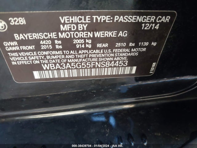 BMW 328I 2015 WBA3A5G55FNS84453 Image 9