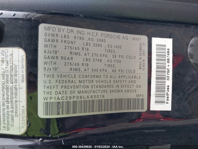 2008 PORSCHE CAYENNE WP1AC29P08LA93019 Photo 8