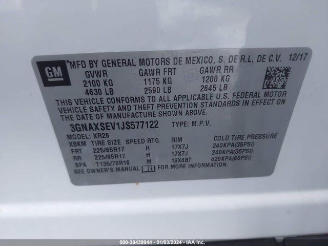 3GNAXSEV1JS577122 Chevrolet EQUINOX LT