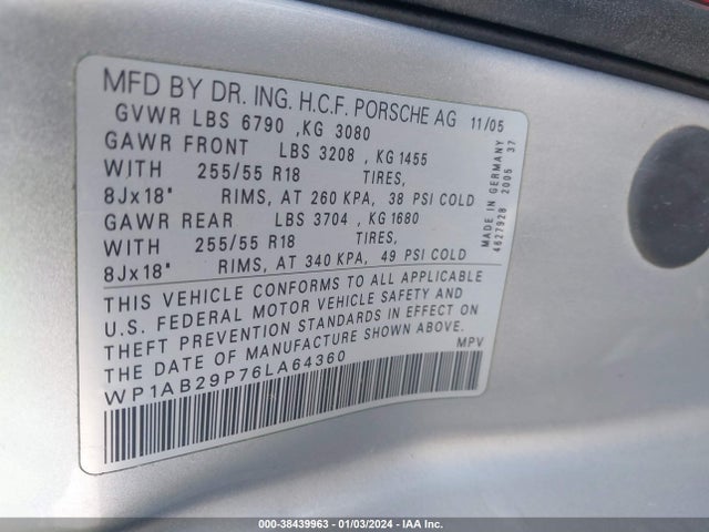 2006 PORSCHE CAYENNE WP1AB29P76LA64630 Photo 8