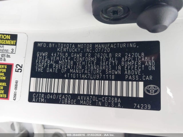 Toyota CAMRY SE 2020 4T1G11AK7LU971118 Image 9