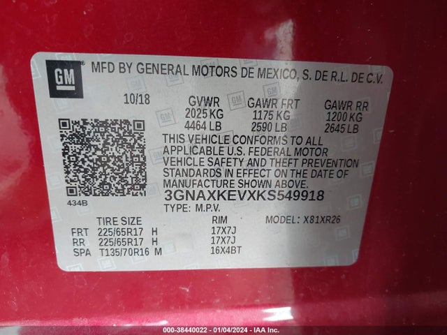 Chevrolet EQUINOX LT 2019 3GNAXKEVXKS549918 Image 9