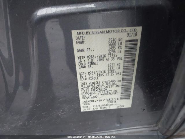 1N6AD0EVXJN738256 Nissan Frontier Pro-4x