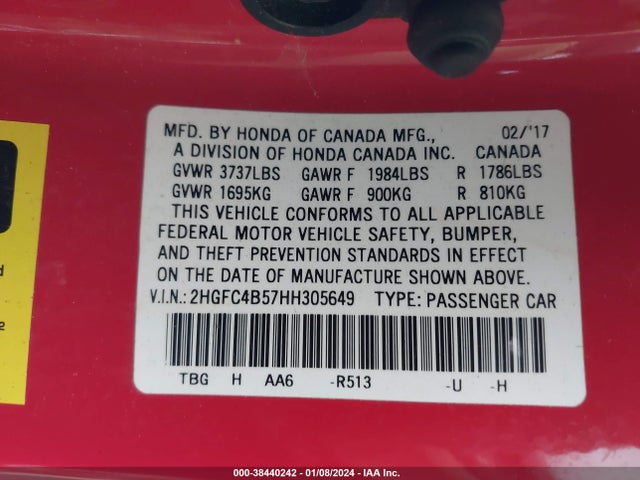 Honda Civic Lx 2017 2HGFC4B57HH305649 Image 9