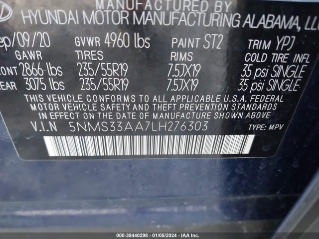 Hyundai Santa Fe Sel 2.0t 2020 5NMS33AA7LH276303 Image 9