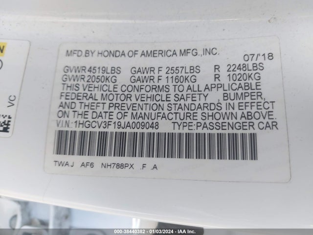 Honda ACCORD HYBRID 2018 1HGCV3F19JA009048 Image 9