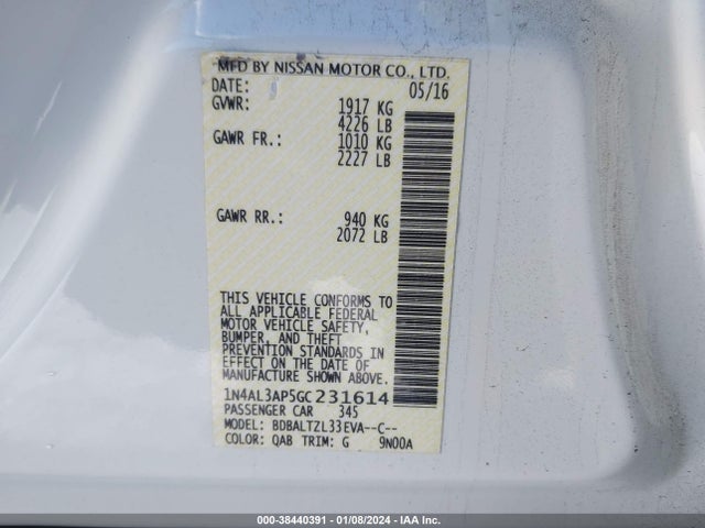 Nissan Altima 2.5 Sl 2016 1N4AL3AP5GC231614 Image 9