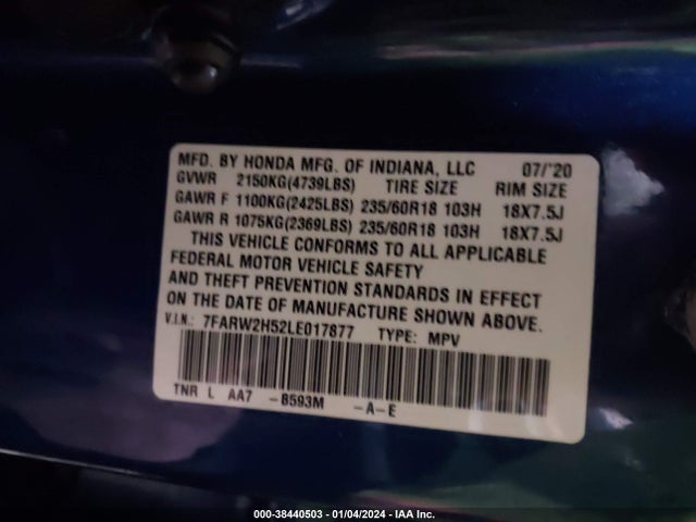 Honda Cr-v Awd Ex 2020 7FARW2H52LE017877 Image 9