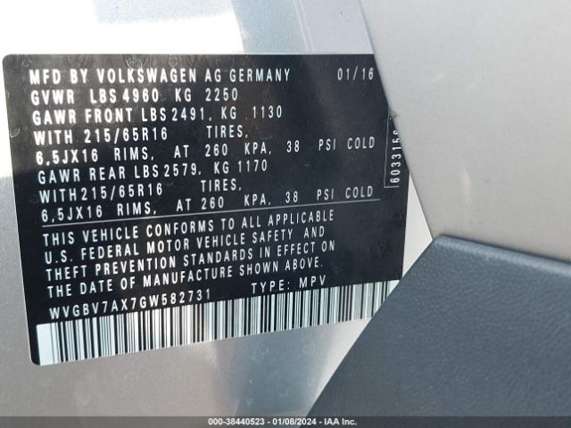 WVGBV7AX7GW582731 Volkswagen TIGUAN S