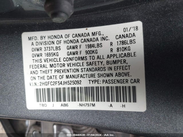 Honda Civic Lx 2018 2HGFC2F54JH525092 Image 9