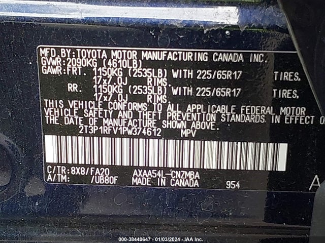 2023 TOYOTA RAV4 XLE VIN: 2T3P1RFV1PW374612