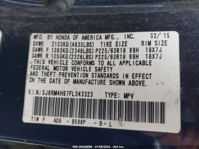Honda Cr-v Touring 2015 5J6RM4H97FL043323 Image 9