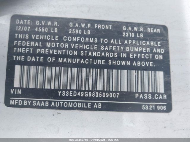 2008 SAAB 9-5 YS3ED49G983509007 Photo 8