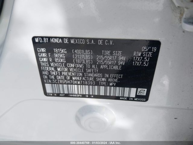3CZRU5H70KM718393 Honda Hr-v Ex-l
