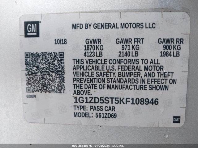 Chevrolet MALIBU LT 2019 1G1ZD5ST5KF108946 Image 9