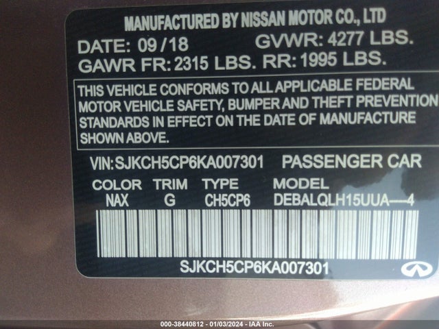 SJKCH5CP6KA007301 Infiniti Qx30 Luxe