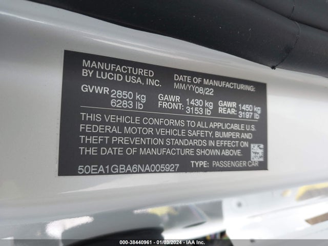 Lucid Air Grand Touring 2022 50EA1GBA6NA005927 Image 9