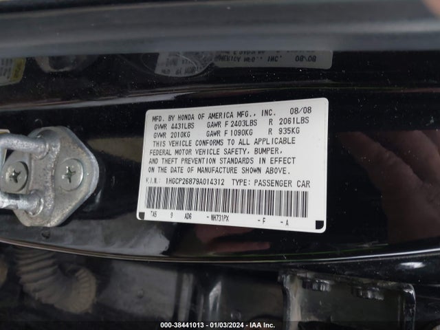 2009 HONDA ACCORD 2.4 EX-L VIN: 1HGCP26879A014312