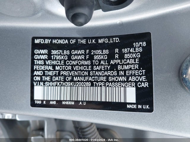 Honda Civic Lx 2019 SHHFK7H39KU200289 Image 9