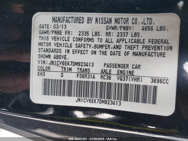 2013 INFINITI G37 SPORT VIN: JN1CV6EK7DM923413