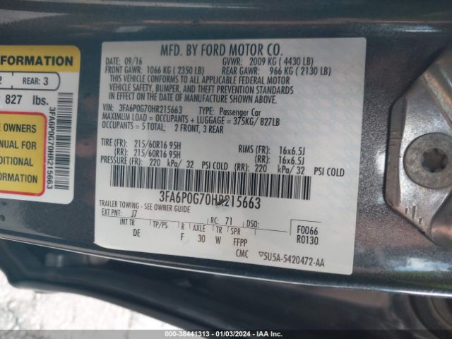 3FA6P0G70HR215663 Ford FUSION S
