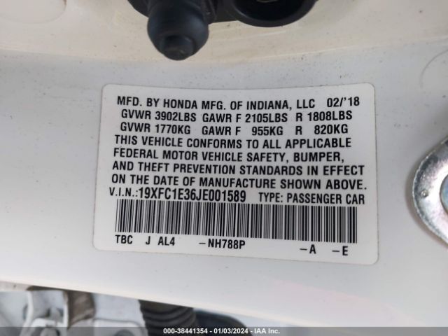 19XFC1E36JE001589 Honda Civic Ex-t