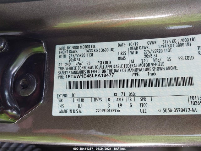 Ford F-150 King Ranch 2020 1FTEW1E48LFA18477 Image 9