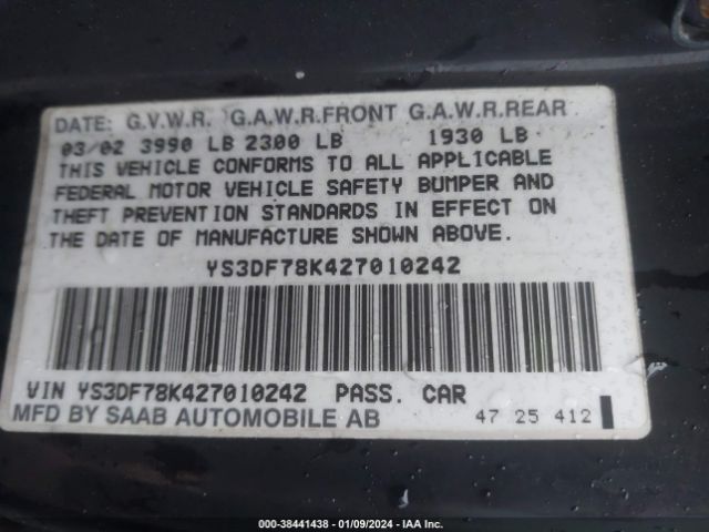 2002 SAAB 9-3 YS3DF78K427010242 Photo 8