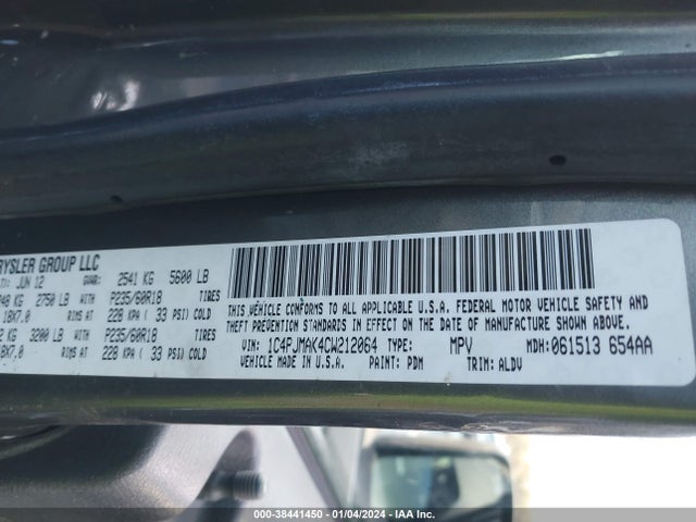 38441450 :رقم المزاد ، 1C4PJMAK4CW212064 vin ، 2012 Jeep Liberty Sport مزاد بيع