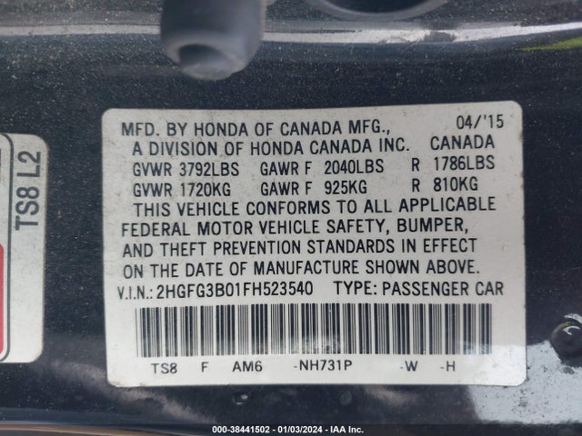 Honda Civic Ex-l 2015 2HGFG3B01FH523540 Image 9