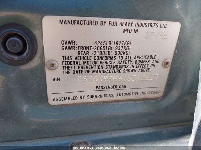 1996 SUBARU LEGACY L VIN: 4S3BK4354T6318237