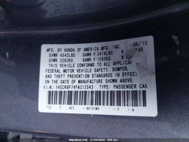1HGCR6F74FA013543 Honda Accord Hybrid Touring
