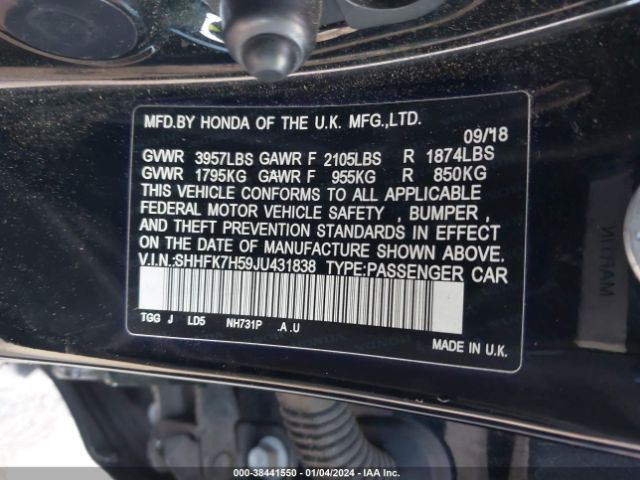 SHHFK7H59JU431838 Honda CIVIC EX
