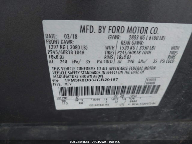 Ford EXPLORER XLT 2018 1FM5K8D83JGB29157 Image 9