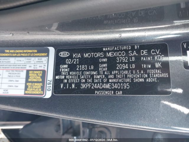 3KPF24AD4ME340195 KIA Forte Lxs