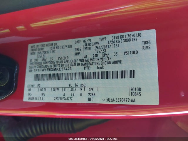 Ford F-150 Xl 2021 1FTFW1E8XMKE57423 Image 9