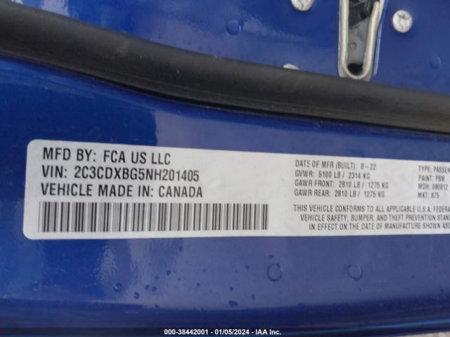 2C3CDXBG5NH201405 Dodge Charger Sxt Rwd